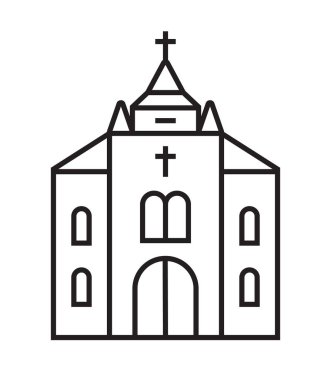 Katolik kilise ikonu vektörü. Gotik kilise işareti. Hıristiyanlık basit bir örnektir. Hristiyan örgütü bir semboldür..