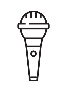 İnce çizgi biçiminde mikrofon ikonu vektörü. İşaretin üstündeki ses. Ses yayını için mikrofon sembolü. Müzik stüdyosu, çevrimiçi kayıt. Basit yayın konser logosu.