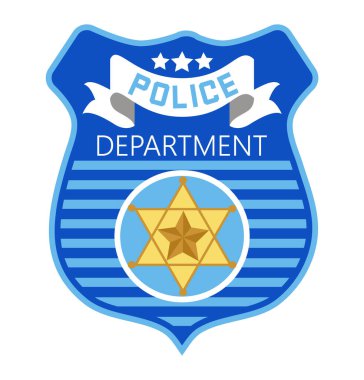 Polis rozeti vektörü. Şerif, Marshal etiket çizimleri. Ulusal günler için kanun uygulama amblemleri. Korucu, polis madalyonları. İşaretler, güvenlik görevlisinin çıkartmaları..