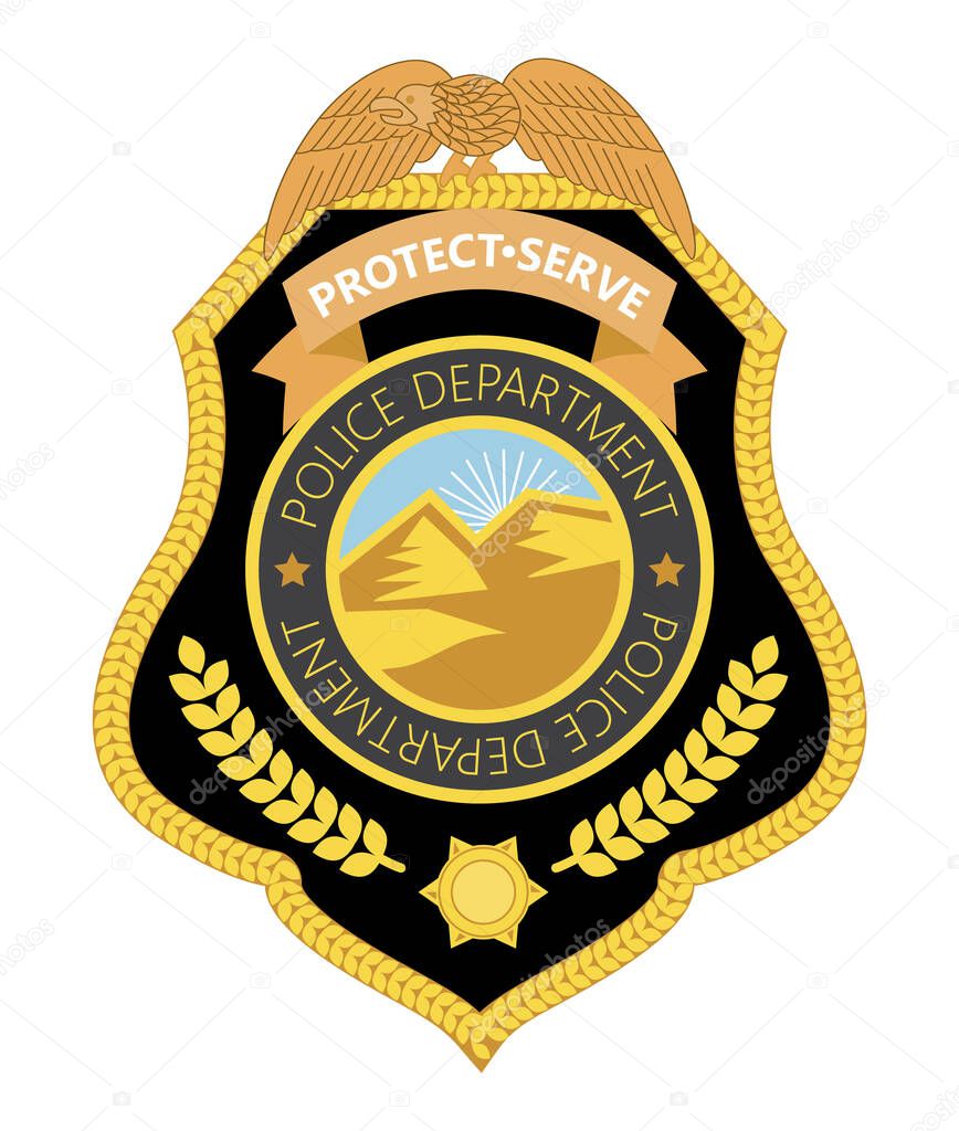 Police badge vector. Sheriff, marshal label illustrations. Law enforcement emblems for national days. Ranger, policeman medallions. Signs, stickers of security federal agent.