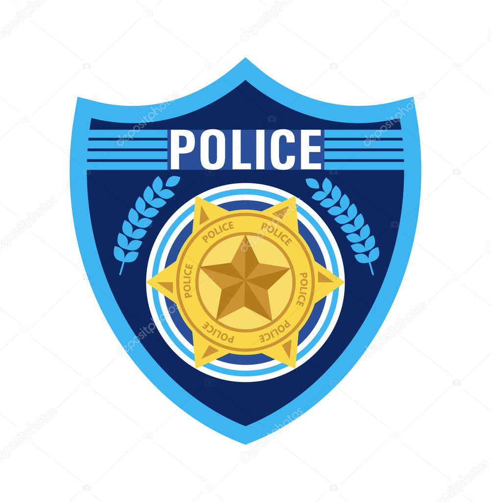Police badge vector. Sheriff, marshal label illustrations. Law enforcement emblems for national days. Ranger, policeman medallions. Signs, stickers of security federal agent.