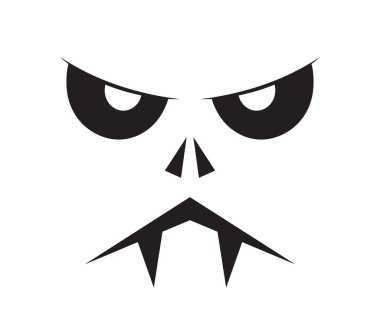 Korkunç Cadılar Bayramı yüz vektörü. Cadılar Bayramı balkabağı ya da hayalet buruşukluğu. Silüet tarzı korkunç gözler ve ağız. Makyaj için iskelet hissi, bir gece partisi.