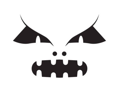 Korkunç Cadılar Bayramı yüz vektörü. Cadılar Bayramı balkabağı ya da hayalet buruşukluğu. Silüet tarzı korkunç gözler ve ağız. Makyaj için iskelet hissi, bir gece partisi.