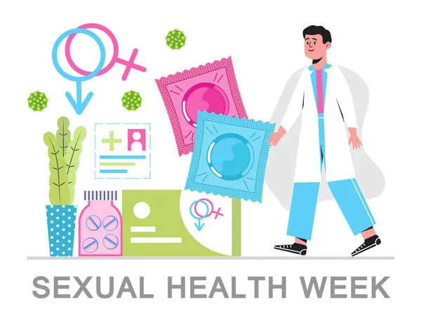 Διάνυσμα Της Εβδομάδας Σεξουαλικής Υγείας Ιατρικό Γεγονός Παρατηρείται Σεπτέμβριο Προφυλακτικά — Διανυσματικό Αρχείο