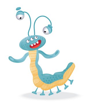 Mutlu Cadılar Bayramı vektörleri. Renkli canavar, yeti karakteri ve yüzü çizgi film tarzında. Komik, çılgın gözler, dil, diş. Kawaii korkunç goblin çocuk.