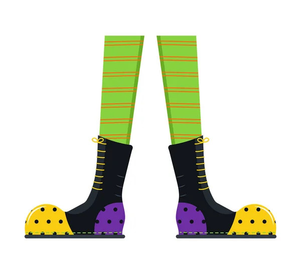 Witches Leg Vector Halloween Funny Scary Feet Boots Vintage Colorful — Stock Vector