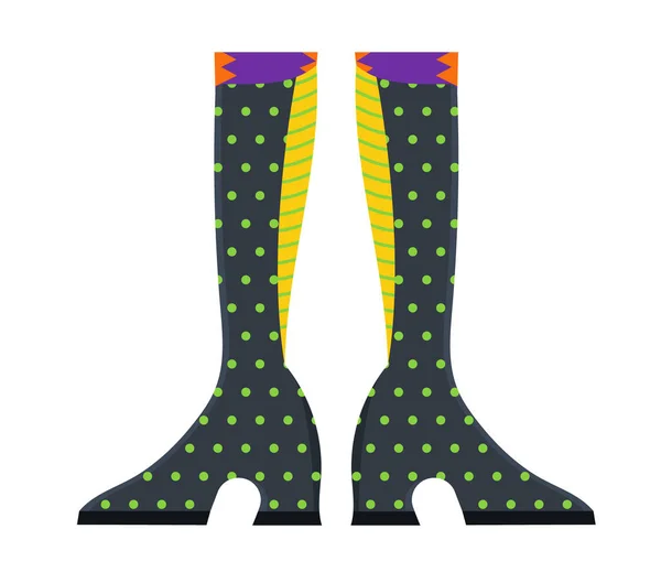 Brujas Vector Pierna Botas Halloween Pies Graciosas Aterradoras Vintage Medias — Vector de stock