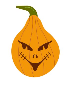 Korkunç Cadılar Bayramı yüz vektörü. Cadılar Bayramı balkabağı ya da hayalet buruşukluğu. Silüet tarzı korkunç gözler ve ağız. Duygular, makyaj için iskelet simgeleri, bir gece partisi..