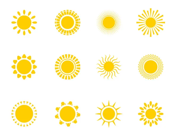 Яскраві Сонячні Іконки Встановлюють Вектор Логотип Заходу Сонця Різноманітному Дизайні — стоковий вектор