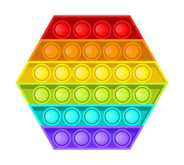 Kıpır kıpır, anti-stresör oyuncak vektörü düz stil. Moda duyusal oyuncaklar. Çocuklar için renkli oyuncaklar, eğlenmek için baloncukları itin. Stres karşıtı çocuk oyunu.