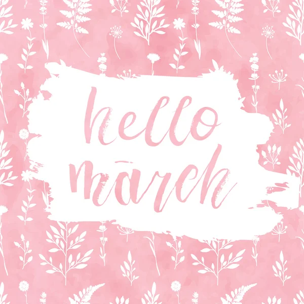 Hola Marzo tarjeta floral — Vector de stock