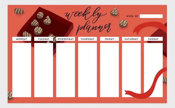 Motiv čokoláda týdenní plánovač šablona — Stockový vektor