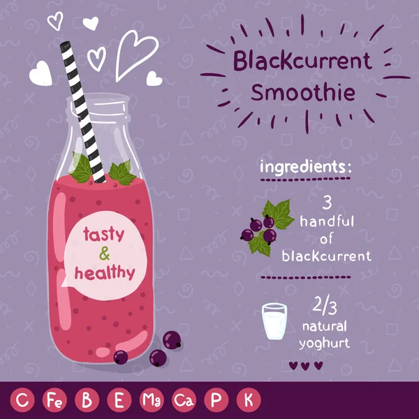 Receita de smoothie Blackcurrent — Vetor de Stock