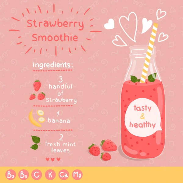 Recette smoothie fraise — Image vectorielle