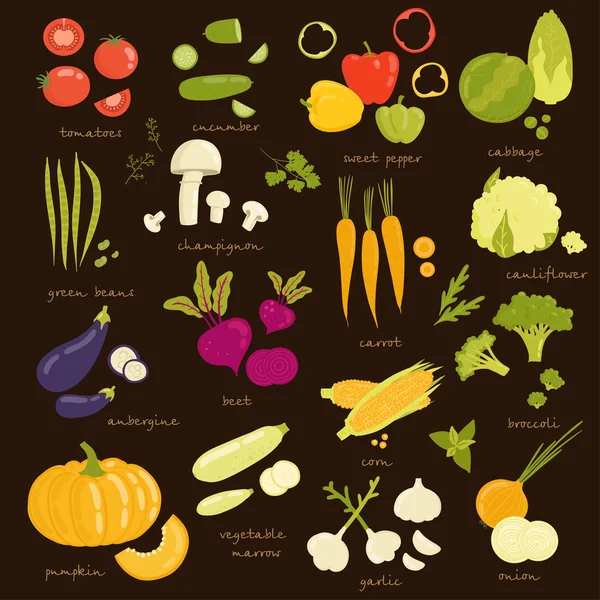 Assorted vegetables — Stock Vector