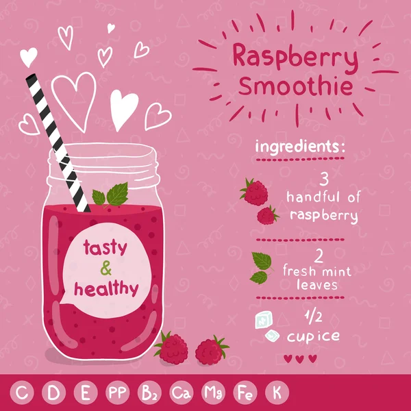 Raspberry smoothie recipe — Stock Vector