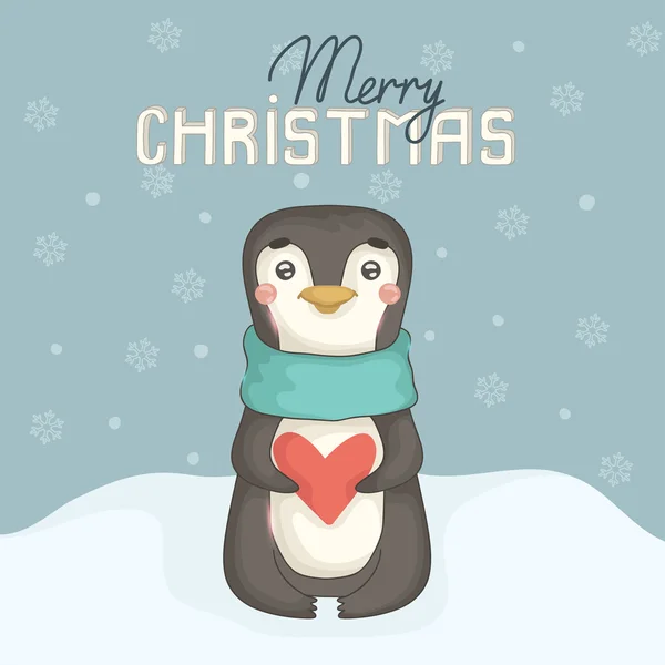 Buon Natale con pinguino — Vettoriale Stock