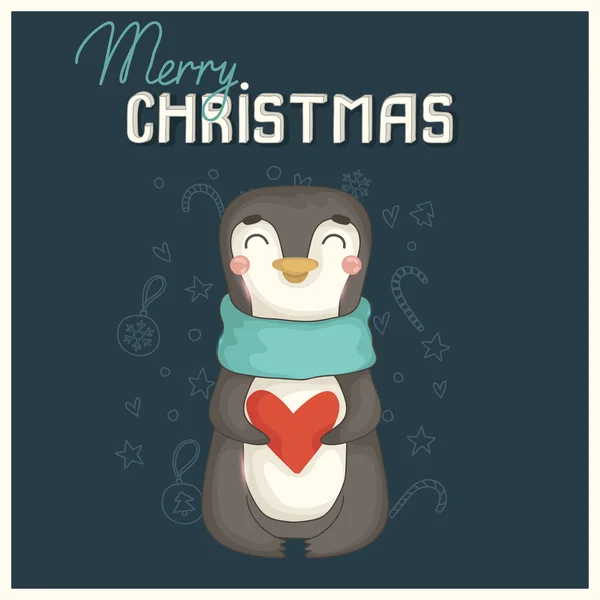 Feliz Natal com pinguim — Vetor de Stock