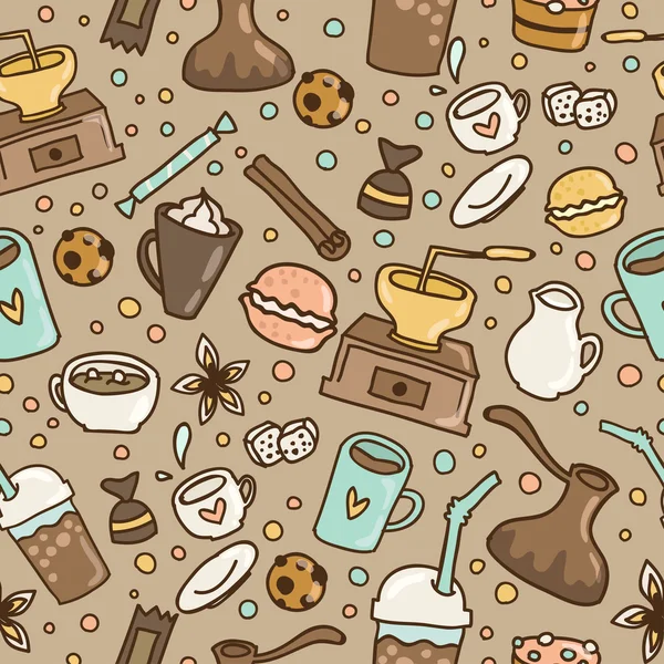 Doodle coffee seamless pattern — Stock Vector