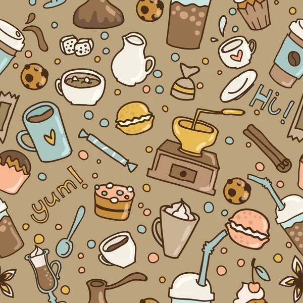 Doodle caffè modello senza soluzione di continuità — Vettoriale Stock