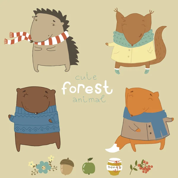 Cute forest animals — Stock Vector