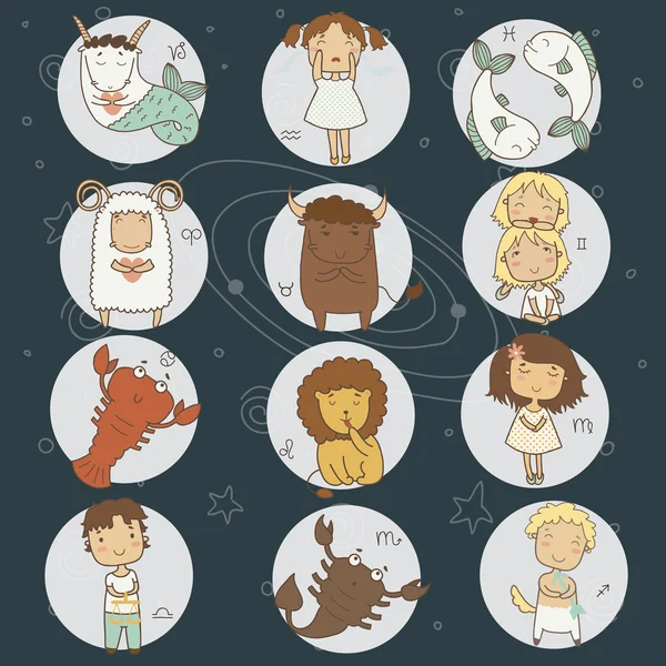 Conjunto de zodiaco de dibujos animados — Archivo Imágenes Vectoriales