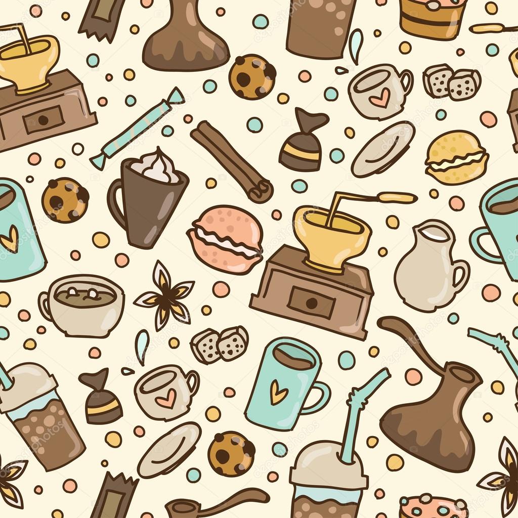 Doodle coffee seamless pattern