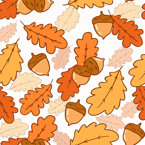 Padrão de outono de folhas de carvalho e bolotas — Vetor de Stock