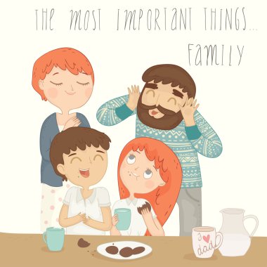 happy family at breakfast clipart