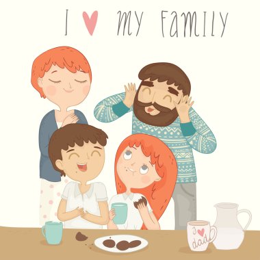 Kahvaltı, mutlu bir aile.