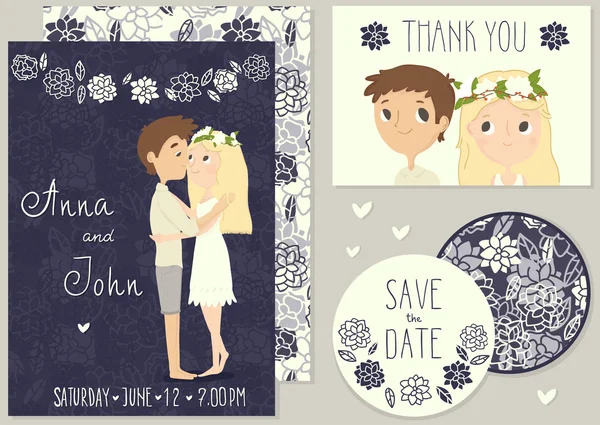 Dessin animé invitation de mariage — Image vectorielle