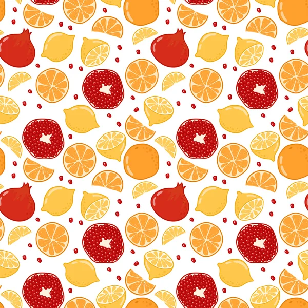 Bezešvé vzor granátová jablka a citrusové plody — Stockový vektor