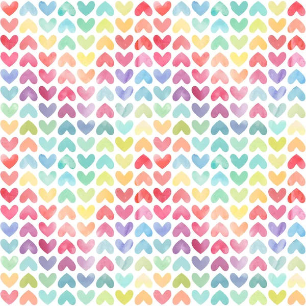 Colorful watercolor painted hearts pattern. — Stock Vector