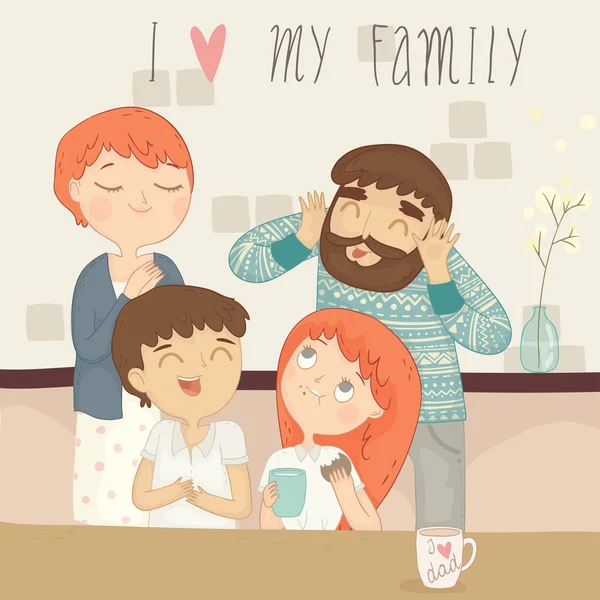 Bonne famille au petit déjeuner . — Image vectorielle