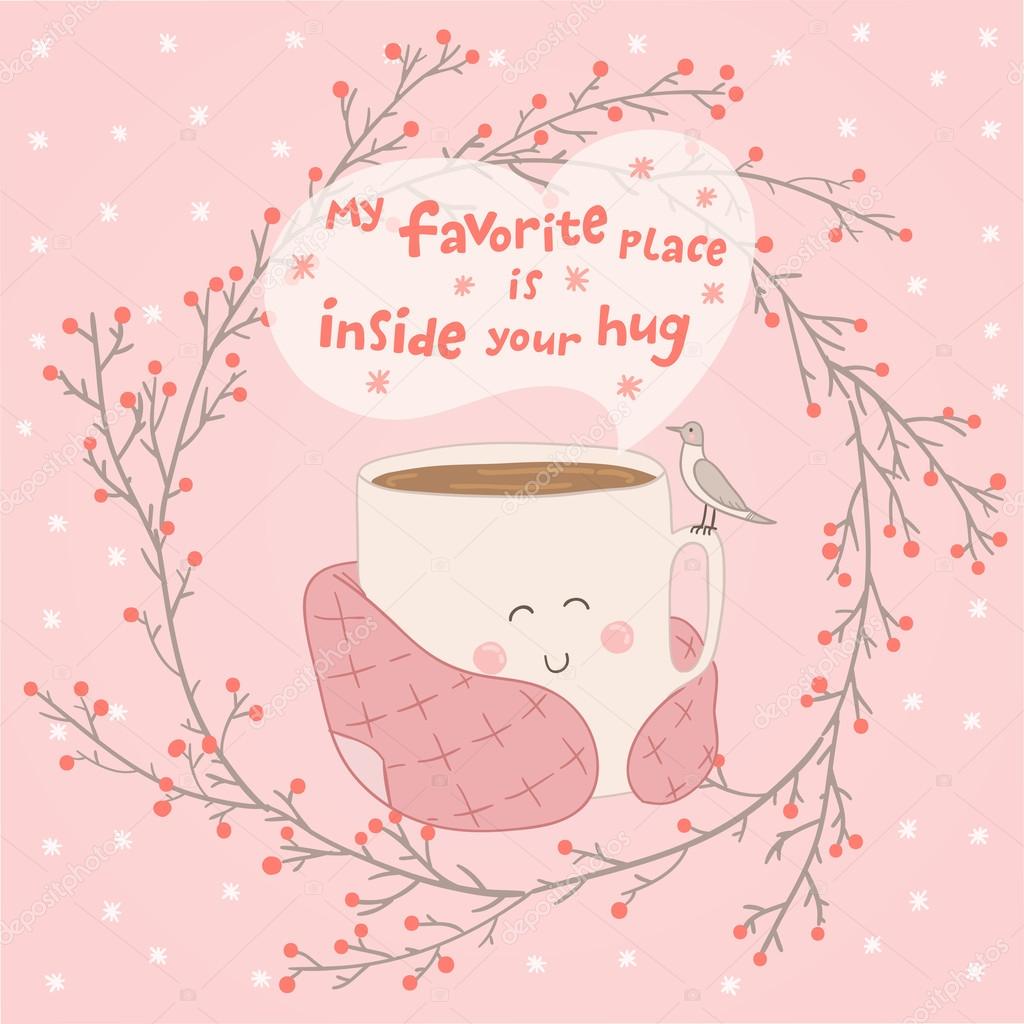 Holiday card with cute cup of tea