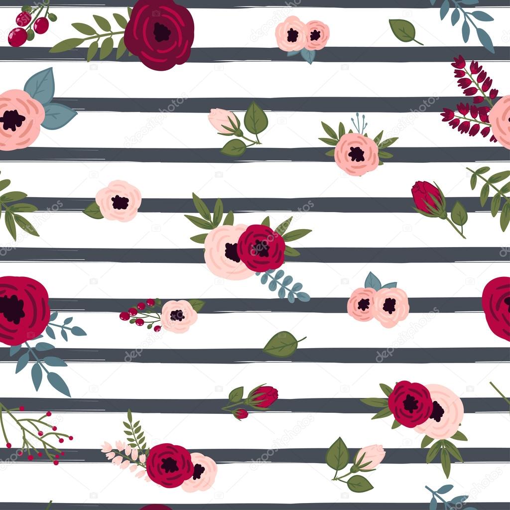 Stripe seamless floral pattern background