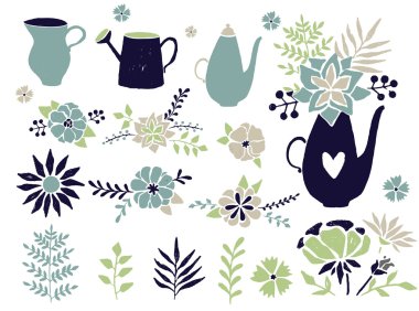 Cute retro floral bouquets and wreath