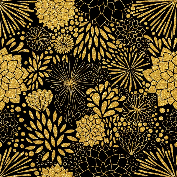 Floral gold sparkling ornament — Stockvector