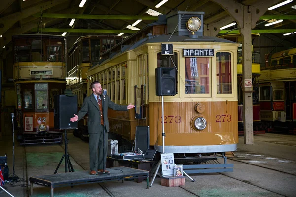 Crich England Abril 2017 Peter Wayre Apresentando Evento Segunda Guerra — Fotografia de Stock