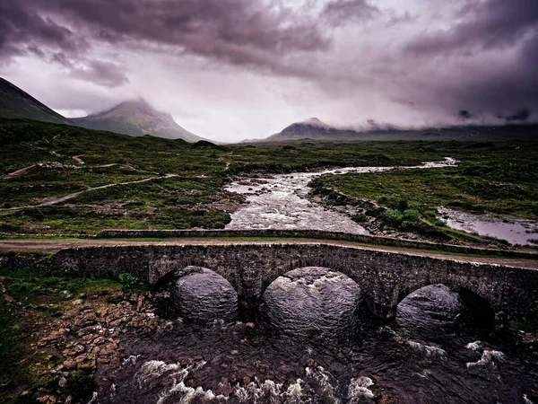 Flygfoto Den Gamla Bron Vid Sligachan Isle Skye Skottland — Stockfoto