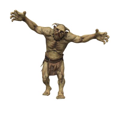 Trol kollarını açıp öne doğru sallanıyor. 3d görüntüleme beyaz arkaplanda izole edildi.