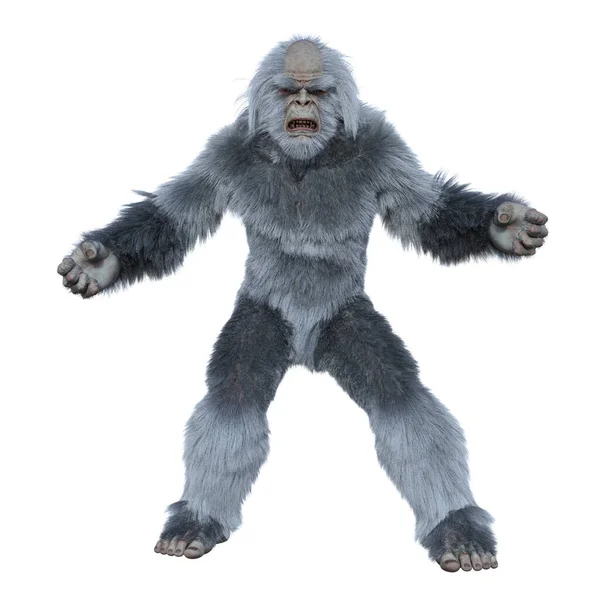 Yeti Står Aggressiv Ställning Render Isolerad Vit Bakgrund — Stockfoto