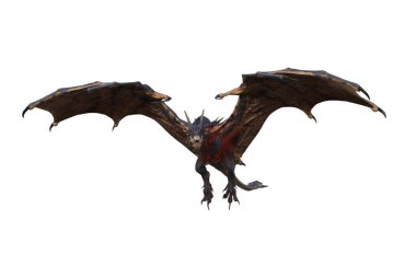 Wyvern ya da Dragon fantezi yaratık uçuyor, üç boyutlu resim beyaz üzerine izole.