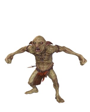 Saldırgan duruşu olan bir gulyabani. 3d illüstrasyon beyaz arkaplanda izole edildi.