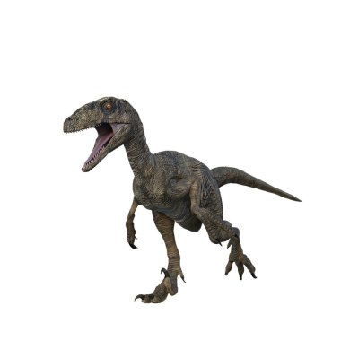 Deinonychus yırtıcı dinozor kaçıyor. Beyaz arkaplanda 3 boyutlu resimleme izole edildi.