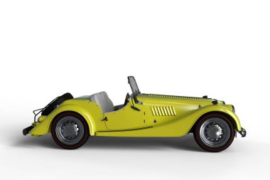 Klasik sarı roadster spor araba. Beyaz arkaplanda üç boyutlu görüntüleme izole edildi.