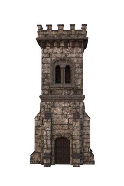 Kare peri masalı kale kulesi. Beyaz arkaplanda izole edilmiş 3B illüstrasyon.