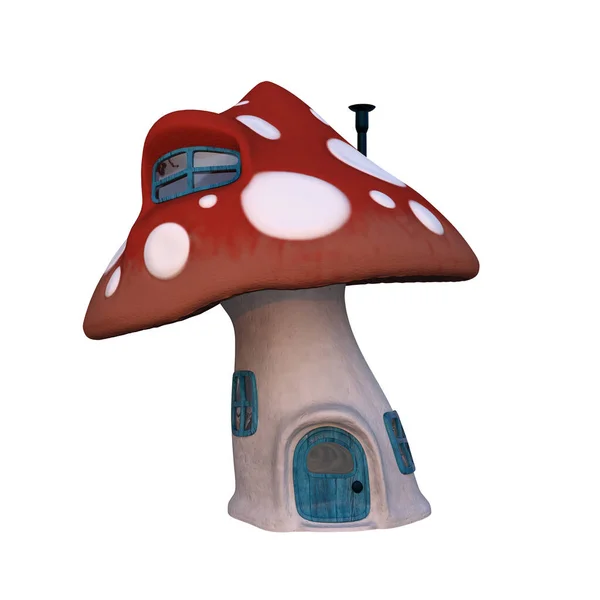 Fairytale Mushroom Toadstool House Red Roof Illustration Isolated White Background — Stock Photo, Image
