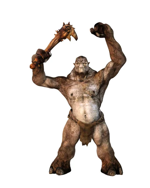 Ein Riesiger Fantasy Troll Eine Märchenfigur Mit Wütend Erhobenen Armen — Stockfoto