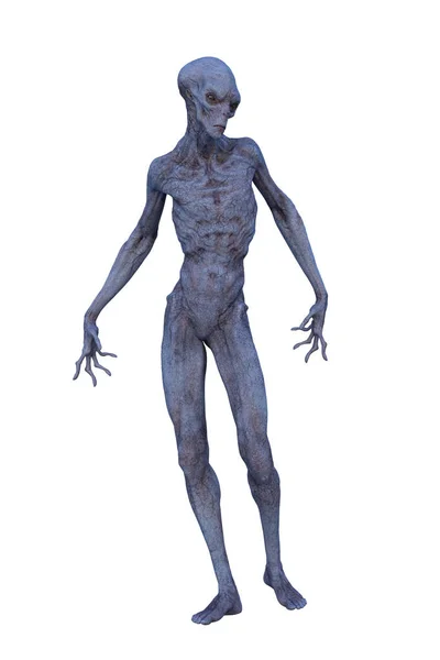 Lång Smal Utomjordisk Man Med Blå Grå Hud Rendering Isolerad — Stockfoto